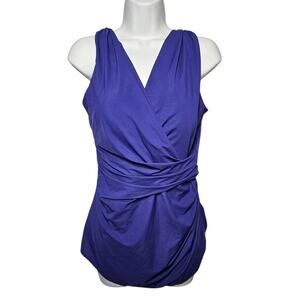 Lands' End Slender Surplice Skirted Swimsuit Tummy Control in Purple Size 14